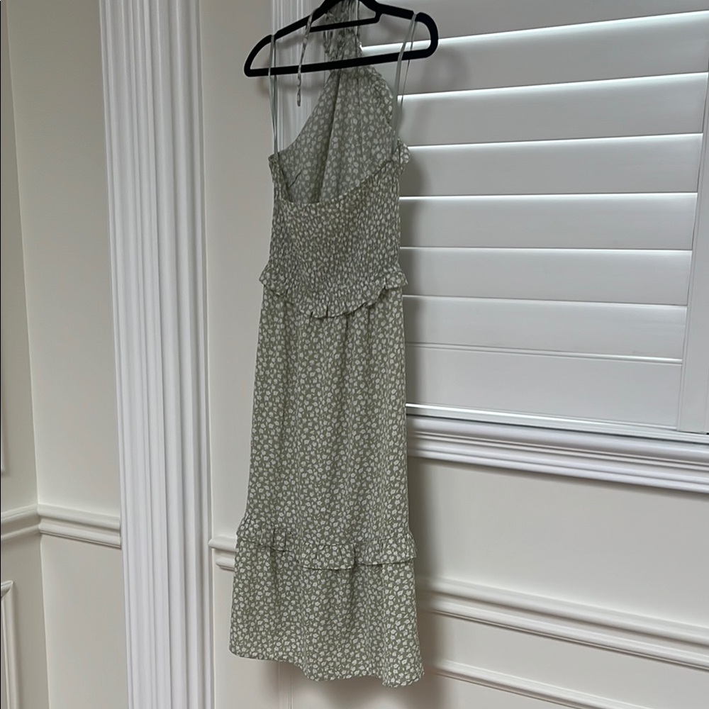 Green Floral Halter Summer Picnic Dress